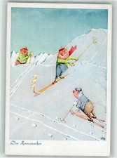 39915975 - Skifahrer mit Skiern in Form einer venzianischen Gondel Wintersport