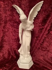 Großer schöner Engel Grabengel Porzellan Flügel Blumen 47 cm