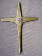 Kreuz Bronze Stein violett 19,8 cm groß Designer Kruzifix modern Struktur 022A