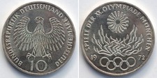 Deutschland 10 Deutsche Mark (10 DM) 1972 G Silber Stgl. Olympia München Feuer