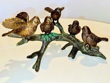 Bronzefigur 5 Spatzen auf Ast Vögel Deko für Heim und Garten wie NEU