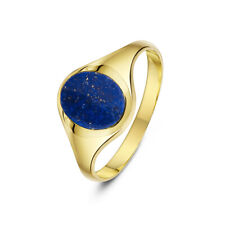 Herren 9ct Gelbgold Oval Form Blau Lapis Siegel Ring