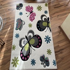 Designer Teppich 150 x 80 Cm Modern Schmetterlinge Creme Wohnzimmer Top