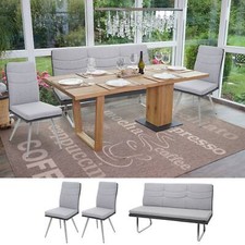 B-Ware Set 2x Esszimmerstuhl+Sitzbank MCW-G54, Stoff/Kunstleder, grau Bank 180cm