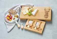 Käsebrett Set mit 4 Messern Praktisch Motiv Hirsch Urig Bambus Platzsparend