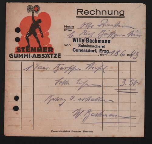 Cunersdorf rechnung 1943 - cunersdorf,,