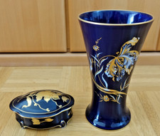 Vase & Schatulle, Echt Kobalt, handbemalt v. Ilmenau, Graf v.Henneberg-Porzellan