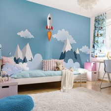 VINYL FOTOTAPETE Tapete Wandbilder XXL für Kinder Rakete Wolken Himmel 2928