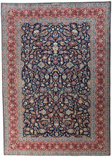 Perserteppich Kashan Kork 384 x 274 cm Orientteppich - Signiert - Dunkelblau