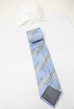 C&A Krawatte Herren Einheitsgröße Wolkenblau Kariert Spitz Rein Seide