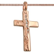 Kreuz Anhänger Zirkonia zur Taufe Kommunion mit Kette Echt Silber 925 Rosè Gold 