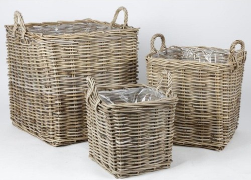 3er set weidenkörbe eckig mit - weidenkörbe,