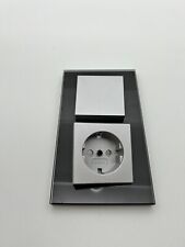 Gira Esprit 2-fach Rahmen Glas schwarz + Wippe Abdeckung Steckdose silber