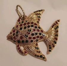 Vintage Fischanhänger Groß, Vergoldet, Modeschmuck, Gelbgoldfarben