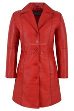 Damen TRENCHCOAT Jacke rot klassisch knielang Designer Lammfellmantel 3457
