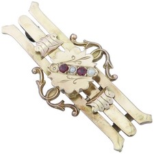 Brosche Perlchen Rubine 375er