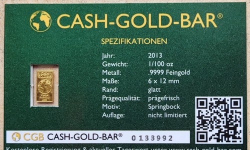 Cash gold bar 100 9999 - cash, .9999