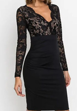 Stylisch elegant festliches Cocktailkleid Kleid mit Spitze schwarz Gr. 36/38