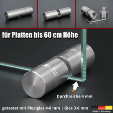 Tischaufsteller Edelstahl Ø18x65mm Plexiglas o. Glasplatten Spuckschutz PS:1-6mm