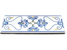 Fliesenbordüre 20x7,5cm Bordüren Fliesen L-25 blau gelb weiß Rankenmuster rustik