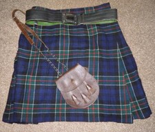Vintage schottischer verstellbarer Tartan Kilt, Gürtel 36 Zoll - 40 Zoll Taille & Leder Sporran