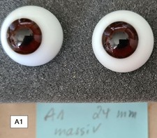 Mundgeblasene Lauscha-Glasaugen für Rebornpuppen - braun – 24 mm – rund - massiv
