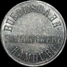 EISENBAHN-PFANDMARKE: Flaschenpfand. BUNDESBAHN-SOZIALWERK HAMBURG.