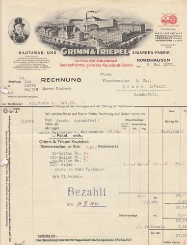 Nordhausen rechnung 1933 - nordhausen,,