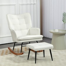 HOMCOM Schaukelstuhl Schwingsessel mit Hocker Relaxsessel mit Leinenoptik