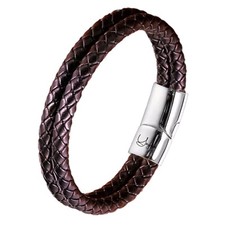 Lederarmband doppelt Herren Damen Edelstahl Braun Geburtstagsgeschenk