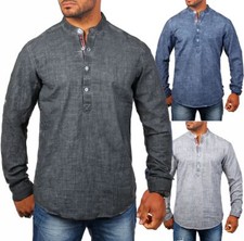 Carisma Herren Stehkragen Tunika Hemd vintage Look regulär körperbetont 8464