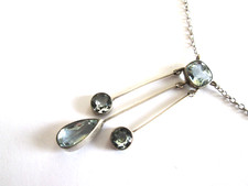 Jugendstil Collier Lavaliere Toi &Moi Aquamarin 950 Silber