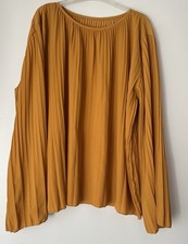 Italy Bluse Top Lagenlook Tunika Plissee Chiffon Polyester Senf 44 -46