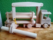 Holztransporter mit Kran - Holzspielzeug Autos Kinder Laster Holz LKW Bemalen