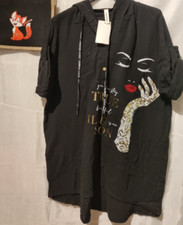 Italy Bluse, Blusen-Shirt,  Schwarz, Waffeloptik, Frau, Einheitsgröße ca 42-46