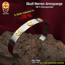 1 Herren Skull Armspange 10 mm - Totenkopf Panzerarmband Damen Armreif Edelstahl