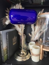 Bänkerlampe Blau Gold Vintage Design Retro Tischlampe