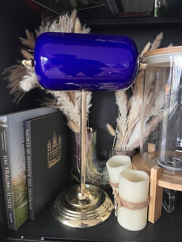 Bänkerlampe blau gold vintage - bänkerlampe,