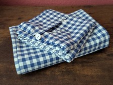 2tlg. Garnitur Antik Bauernbettwäsche Blau Weiß Kariert Baumwolle 1 Kissen Decke