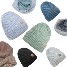 Wintermütze Beanie warme gefütterte melierte Rippstrick Strickmütze Damen Herren