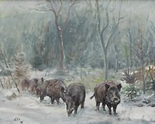 Ölgemälde Die Wildschweinrotte im verschneiten Wald - Eick 98 - 120-24