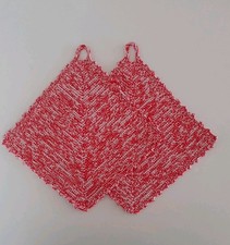 Von Hand Gehäkelt Topflappen  100%BAUMWOLLE Rot Weiß Ofenhandschuh 