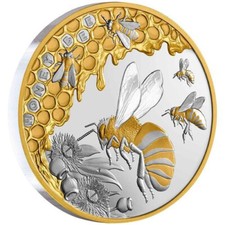 1 Oz Silbermünze - NIUE - 2022 - Honigbiene - Honey Bee - PP - gilded - selten
