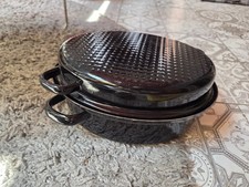 Vintage DDR Bräter Bratpfanne mit Deckel oval Gänsebräter Emaille Gusseisen