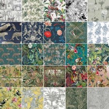 Safari & Exotisch Tiere Tapete Dschungel Metallisch Vögel Leoparden Elefanten