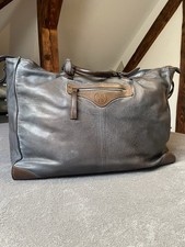 ￼ Große Leder-Reisetasche, taubenblau und braun ￼