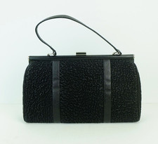 extravagante querformatige 50er jahre TASCHE schwarzes haifischleder und chrom