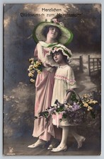 AK Herzlichen Glückwunsch zum Namenstage! Mutter mit Tochter gelaufen 1918