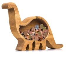 Holz Spardose mit Gravur, Kinder, Haus, Einzug, Buchstabe Dinosaurier