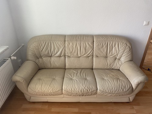 Sofa sitzer leder beige - leder,
